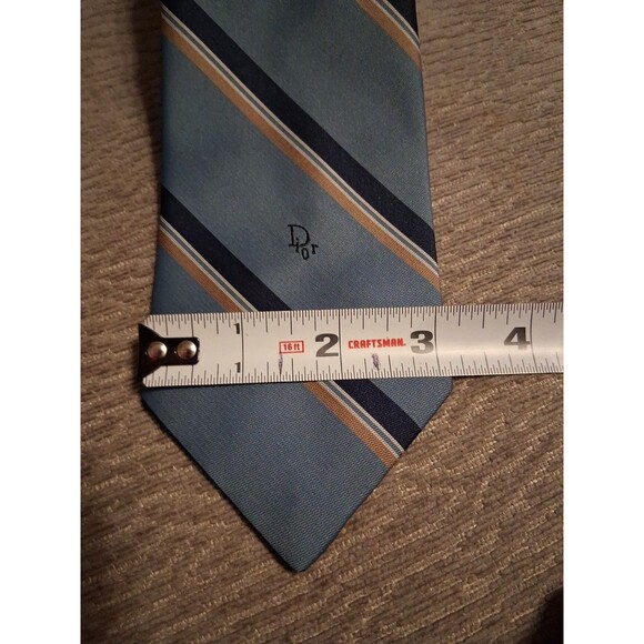Dior Tie Blue Striped Gold White Navy Embroidered Logo 55 Inch Length NWOT - Picture 4 of 4
